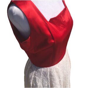 1950s Vtg Johnathan Logan Party Prom Fit Flare Red Dress White Lace Crinoline M